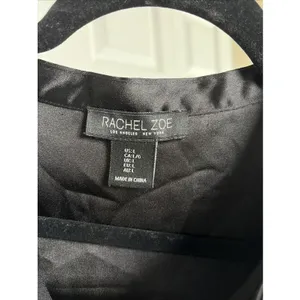 Rachel Zoe Black Satin Button Down Blouse Womens Size L Long Sleeve Band Collar thumbnail 3