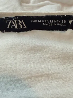 Zara White Embroidered Cotton Crop Blouse Size M Boho Peasant Tie Front thumbnail 8