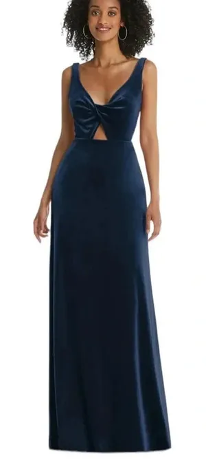 Dessy Lovely Velvet Twist Front Cutout Maxi Dress Midnight Blue Size 2 NWT thumbnail 1