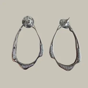 Kendra Scott Livi Fontal Hoops Silver Tone Pave Crystal Hoop Earrings Post Back thumbnail 4