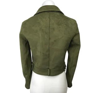 Zara Olive Green Suede Asymmetrical Zip Up Crop Moto Biker Jacket Blazer Coat XS thumbnail 2