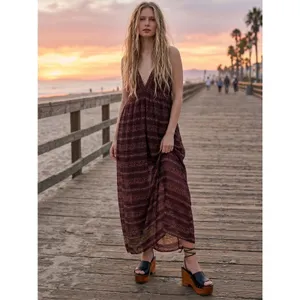 Free People Bohemian Beachy Retro 70s Floral Lace Lotus Maxi Dress Medium thumbnail 2