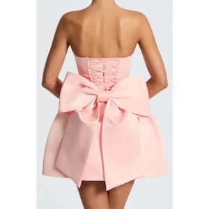 NWT Babyboo Abbey Blush Pink Bow Corset Fit & Flare Strapless Mini Dress Size S thumbnail 6