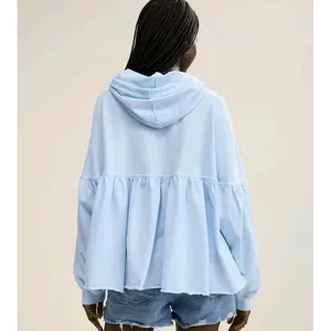 Aerie Peplum Hoodie Sweatshirt‎ Small Blue Balloon Sleeve Babydoll Oversized S thumbnail 4