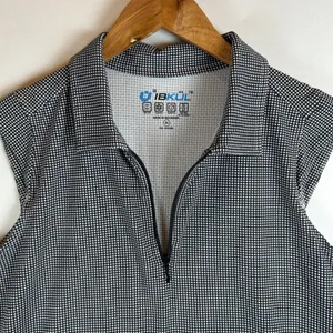 IBKUL Womens Black White Gingham Sleeveless 1/4 Zip Golf Polo Top Size M UPF50 thumbnail 7