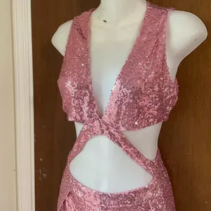 Pink sequin cutout maxi dress thumbnail 4