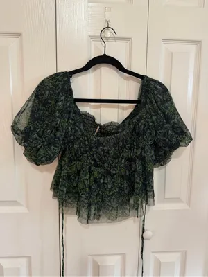 Free People Penelope Mesh Abstract Top Flutter Sleeve Flowy Cottagecore Sz Small thumbnail 2