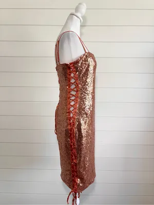 House of‎ CB Harlee Sequin Lace Up Back dress size L thumbnail 7