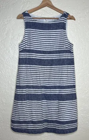 BeachLunchLounge Women's Lounge Stripe Mini Shift Dress Blue Sleeveless Medium‎ thumbnail 1