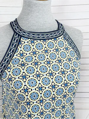Max Studio‎ Geometric Medallion Print Halter Shift Dress Yellow Blue Medium thumbnail 5