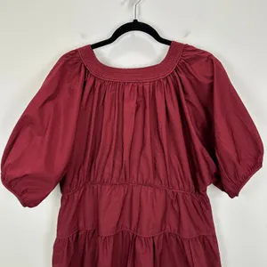 Madewell Puff Sleeve Mini Dress Poplin Claret Burgundy A Line Pockets XL NWT thumbnail 10