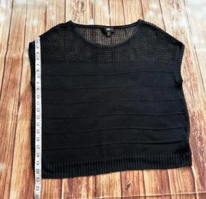 Mossimo Womens Short Sleeve Scoop Neck Crochet Knit Black Top Size Large thumbnail 7