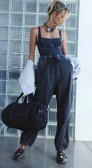 Free People Inbound Onesie - Black thumbnail 1