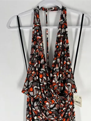 Free‎ People Daria Maxi Dress in Black Orange White High Slit Wrap S NWT thumbnail 4