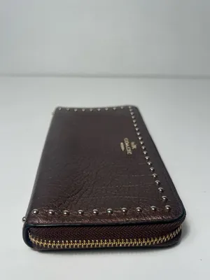 Coach Metallic Studded Pebbled Leather Accordion Zip Around Continental Wallet thumbnail 4