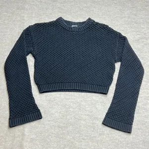 Dark‎ Coquette Y2K Gina Tricot XS Cropped Sweater Chunky Open Knit Crew Neck GUC thumbnail 1