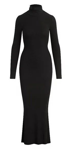 The Millie Body-Con Maxi Dress, a sleek sweater dress with a ribbed knit texture Long Sleeve Black Turtleneck Bodycon dress thumbnail 1