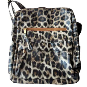 Leopard Print Backpack with Additional‎ Strap Black thumbnail 7
