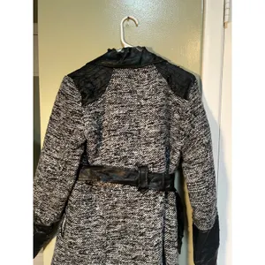 Yoki Outerwear Collection Womens Size Large Coat Jacket Black Gray Tweed Leather thumbnail 9