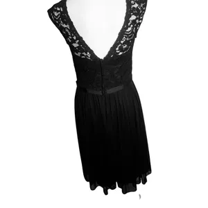 David's Bridal Black Lace Chiffon Midi Dress Sz 6 Whimsigoth‎ Gothcore Formal thumbnail 3