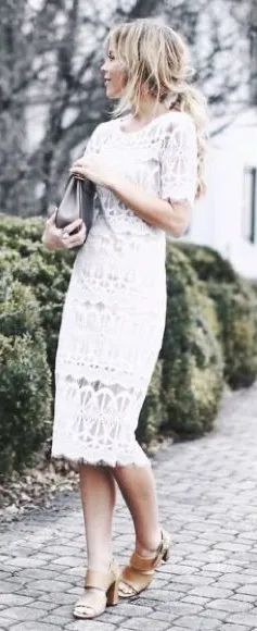 J.O.A. White Crochet Lace Midi Dress Sz S thumbnail 1