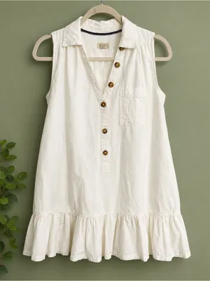 Pilcro Sleeveless V-Neck Linen Blend Flounce Mini Dress thumbnail 3