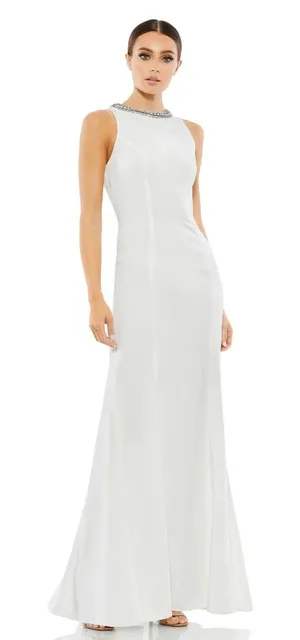 Mac Duggal 49093 White Rhinestone High Neck Trumpet Gown NWT Sz 0‎ $358 thumbnail 1