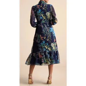 NWT Lulus Size XL Fallyn Navy Blue Floral Swiss Dot Long Sleeve Midi Dress thumbnail 3