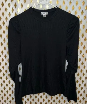 Long sleeve black puffy sleeve shirt top orange kiss size M thumbnail 1