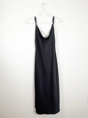NWT PETITE Abercrombie Cowl Neck Slip Maxi Dress Black Large thumbnail 2