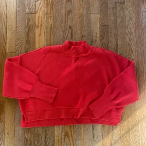 Zenana red boxy fit ribbed sweater pullover thumbnail 1