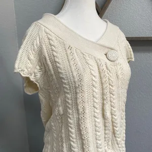 Caslon Cream Cable Knit Short Sleeve Cardigan Button Sweater Y2k Boho Academia thumbnail 2