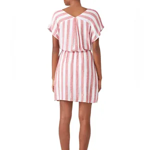 Rails Ren Drawstring Waist Mini Dress Seville Pink White Strip Sz‎ Small Linen thumbnail 6