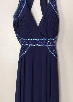 Nightway navy blue open back low cut prom holiday dress size 4 thumbnail 4