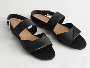 & Other Stories Black Twill Slingback Buckled Sandals Women’s 8 Wide Strap Flats thumbnail 3