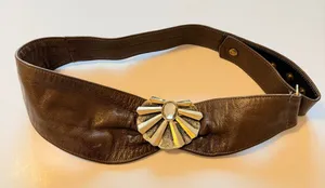 Handmade 90s Vintage asymmetric waist belt, buttery soft leather, brown, snaps closure, S thumbnail 1