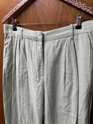 Abercrombie & Fitch A&F Sloane Tailored Linen Blend Wide Leg Pants Green Large thumbnail 8
