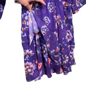 Bar III Dress Women's XL Purple Floral Cold Shoulder Ruffle Fit & Flare Sundress thumbnail 11