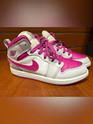 Nike Air Jordan 1 Mid Youth Size 2.5Y / Women’s 4 Pink White Sneakers thumbnail 2