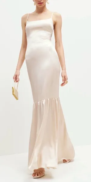 NEW Reformation Nasha Satin Maxi Dress Grand Cru Champagne Satin Cocktail 6 thumbnail 1