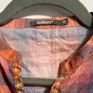 Earthy‎ Plaid Embroidered Trim Boho Tunic Cottagecore Lagenlook Natural Fibers thumbnail 5