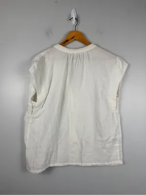 Faherty Lucia Sleeveless Split V-Neck White Dream Cotton Gauze Top XL thumbnail 7