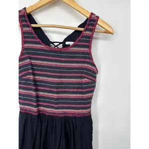 O'Neill Mini Dress Women Medium Black Striped Lace‎ Up Back Summer Boho Beach thumbnail 2