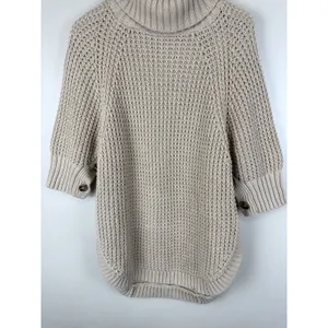 J.Crew Women’s Size XS Cozy Knit Turtleneck Poncho Sweater 100% Cotton Camel thumbnail 3