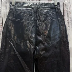 Abercrombie & Fitch Blue 90s Straight Ultra High Rise Faux Leather Pants thumbnail 4