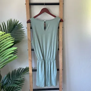 Pink Lily Sleeveless Sage Green Drawstring Waist Romper thumbnail 5