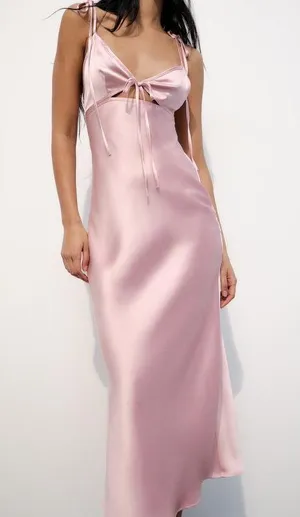 Zara dress maxi satin effect slip dusty pink tied wedding party evening thumbnail 15