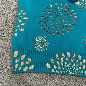 Y2K Halter Top Sz Medium Turquoise Metallic Printed Top thumbnail 8
