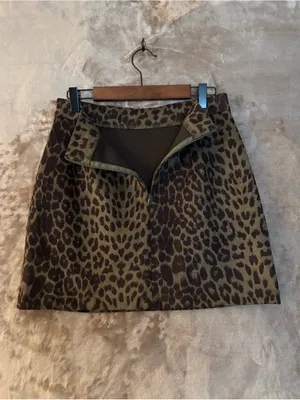 Leopard Print Faux Suede A-Line Mini Skirt Women’s Size M Black/Olive thumbnail 10