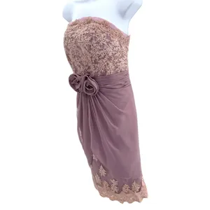 Vtg Hopeless Romantic Mauve Strapless Lace Rosette‎ Cocktail Dress 10 NEW Fairy thumbnail 4